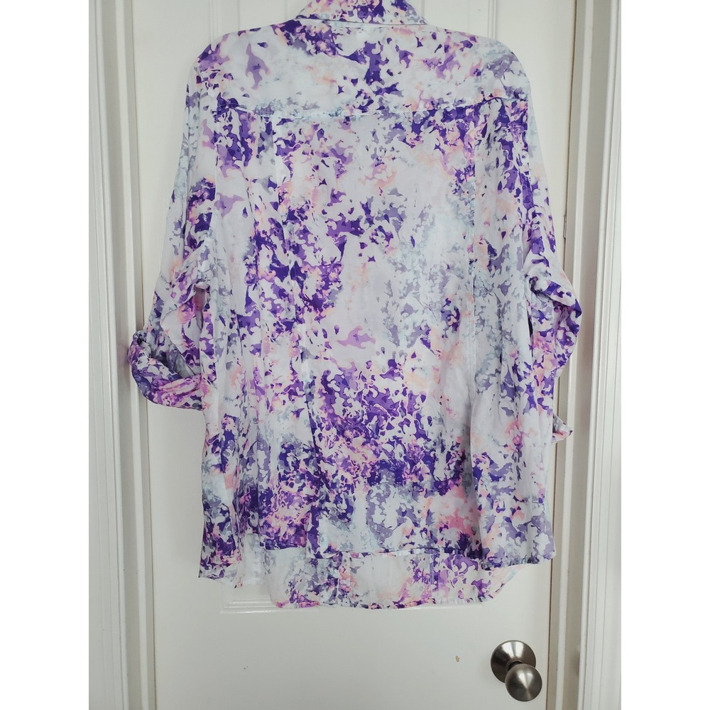 Lane Bryant Button Down Shirt Purple Abstract Print Roll Tab Plus Size 22/24 - Picture 3 of 6